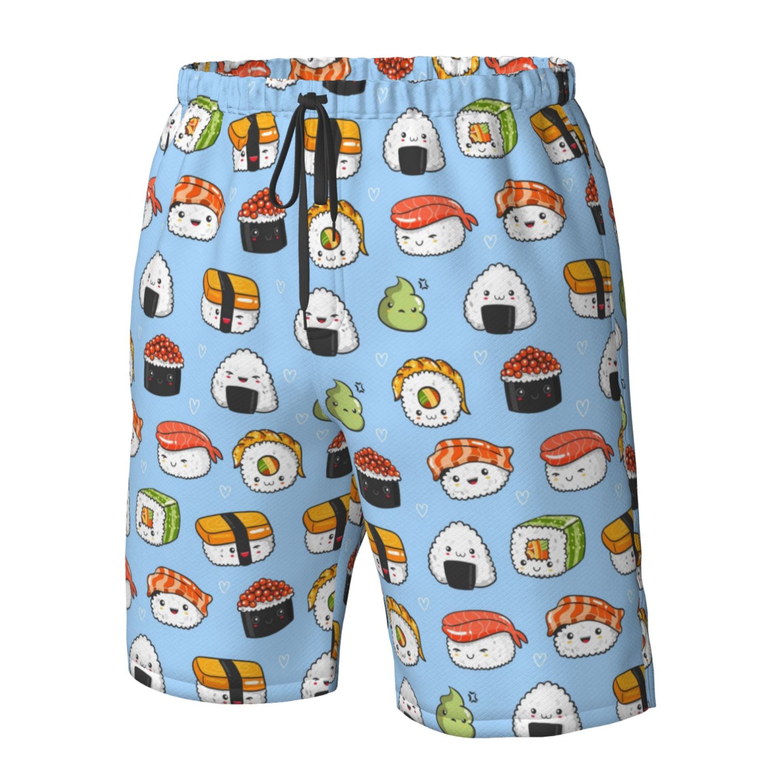 Vsdgher Kawaii Sushi (2) Men's Beach Shorts, Surfing shorts, Swim trunks, Quick Dry Swim Trunks for Surfing Beach Fun -Small