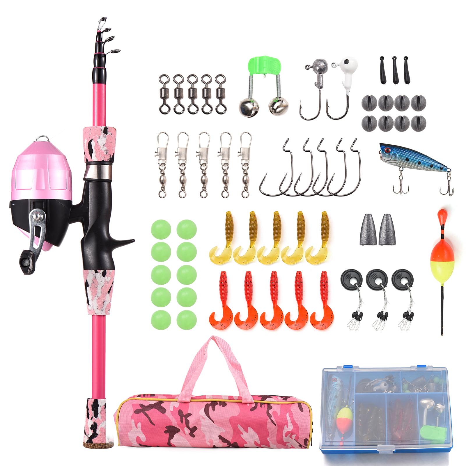 CODEK Kids Fishing Pole Set with Full Starter Kits 2 Set Portable  Telescopic Fishing Rod and Spincast Reel Cambos with a Fishing Net and 2  Buckets for Boys Girl…