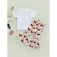 thumbnail image 4 of Toddler Kids Baby Girl Western Bell Bottoms Outfits Short Sleeve Cow Print T-Shirt Tops Flare Pants Set Cowgirl Clothes (White + Pink Cow Print, 3-4 Years), 4 of 9