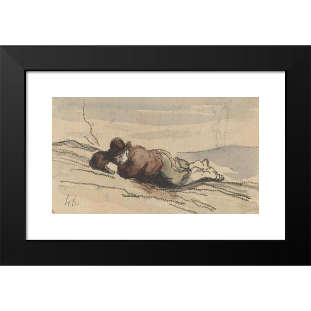 Honoré Daumier 14x10 Black Modern Framed Museum Art Print Titled - Rest in the Country (Sancho Panza)