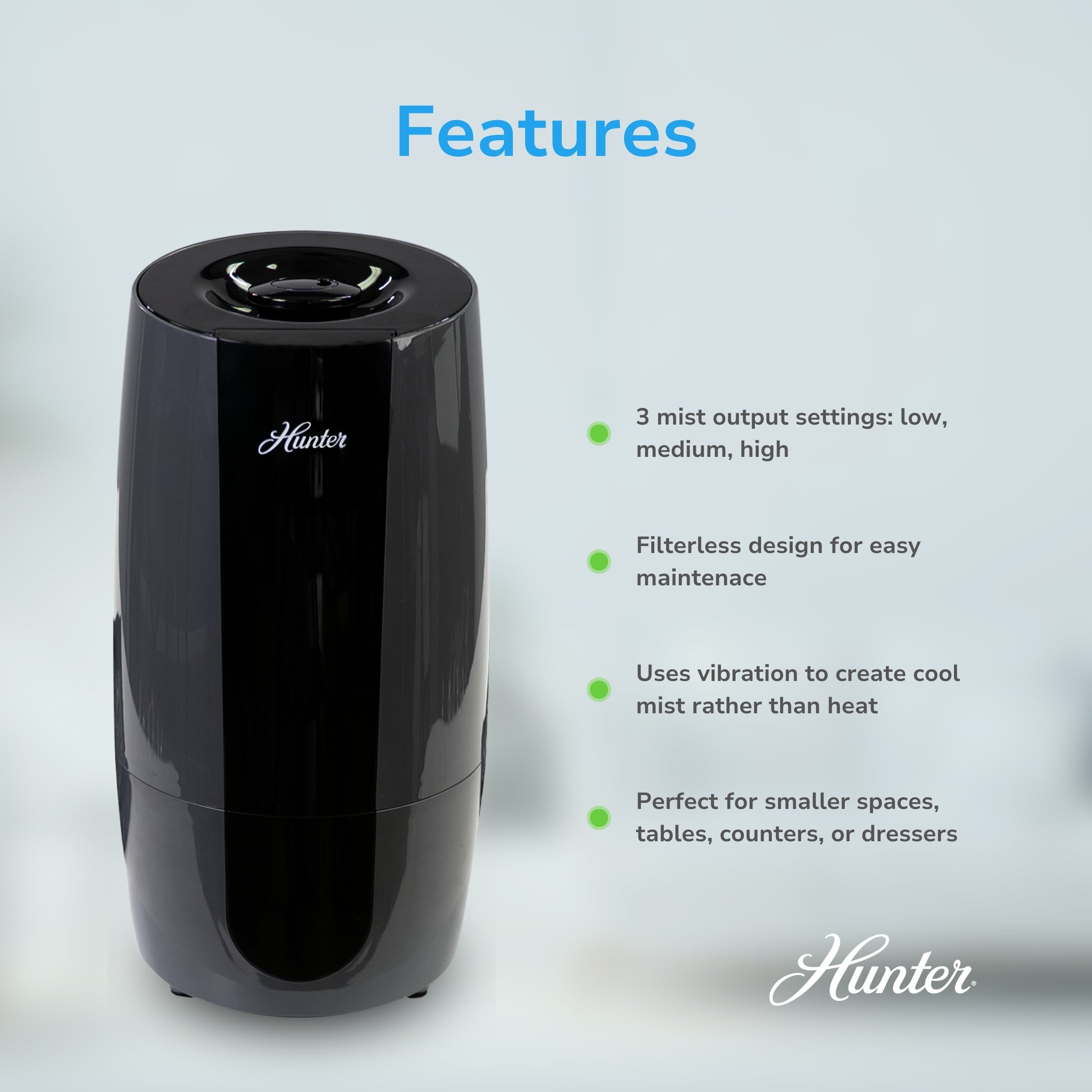 Hunter HHU400 Aspire Cool Mist 0.7 Gal Ultrasonic Humidifier, Graphite