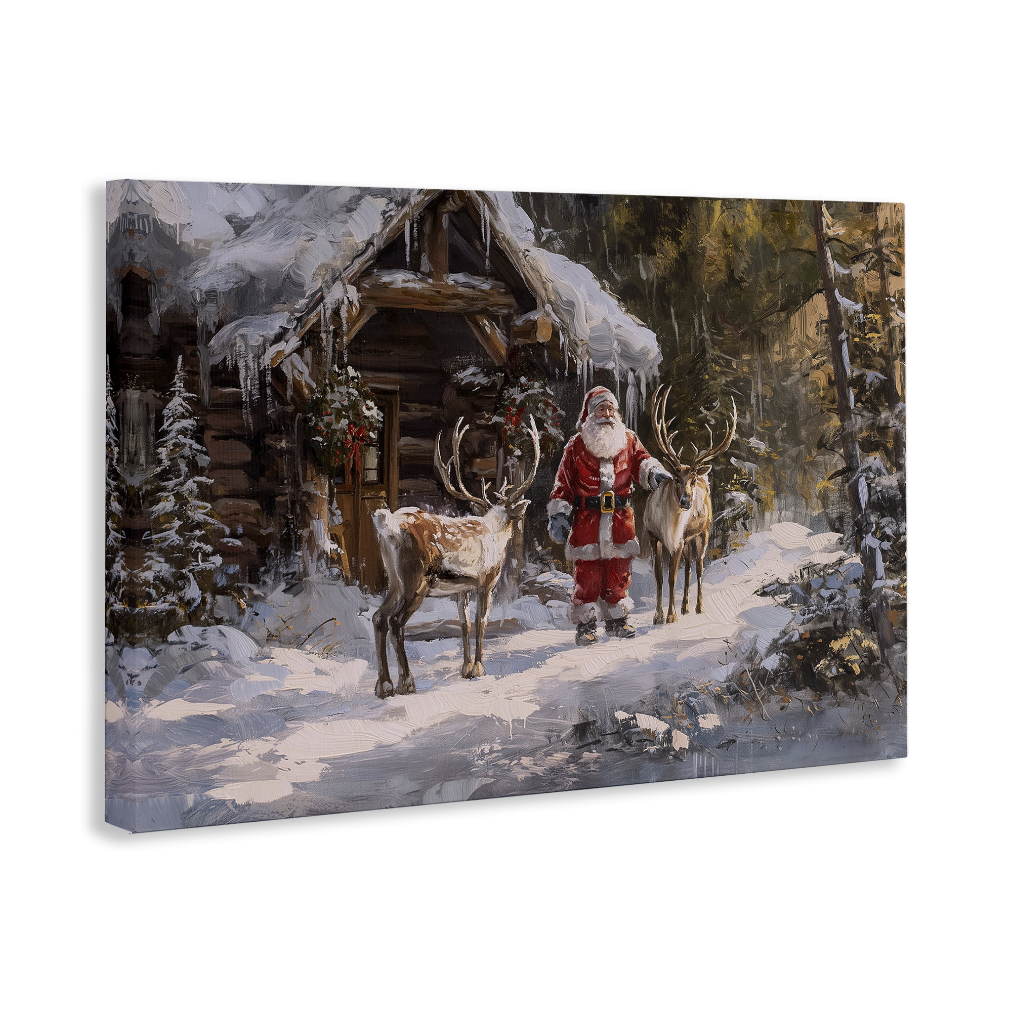 Stupell Industries Traditional Santa by Cabin Holiday Painting Gallery Wrapped Canvas Art Prints Wall Art, 30 x 20