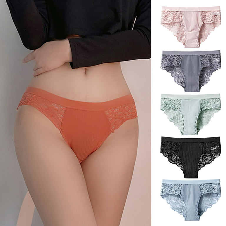 rygai Hollow Seamless Elastic Waist Women Panties Floral Lace Stitching Mid-Rise  Briefs Female Clothing,Black 2XL 