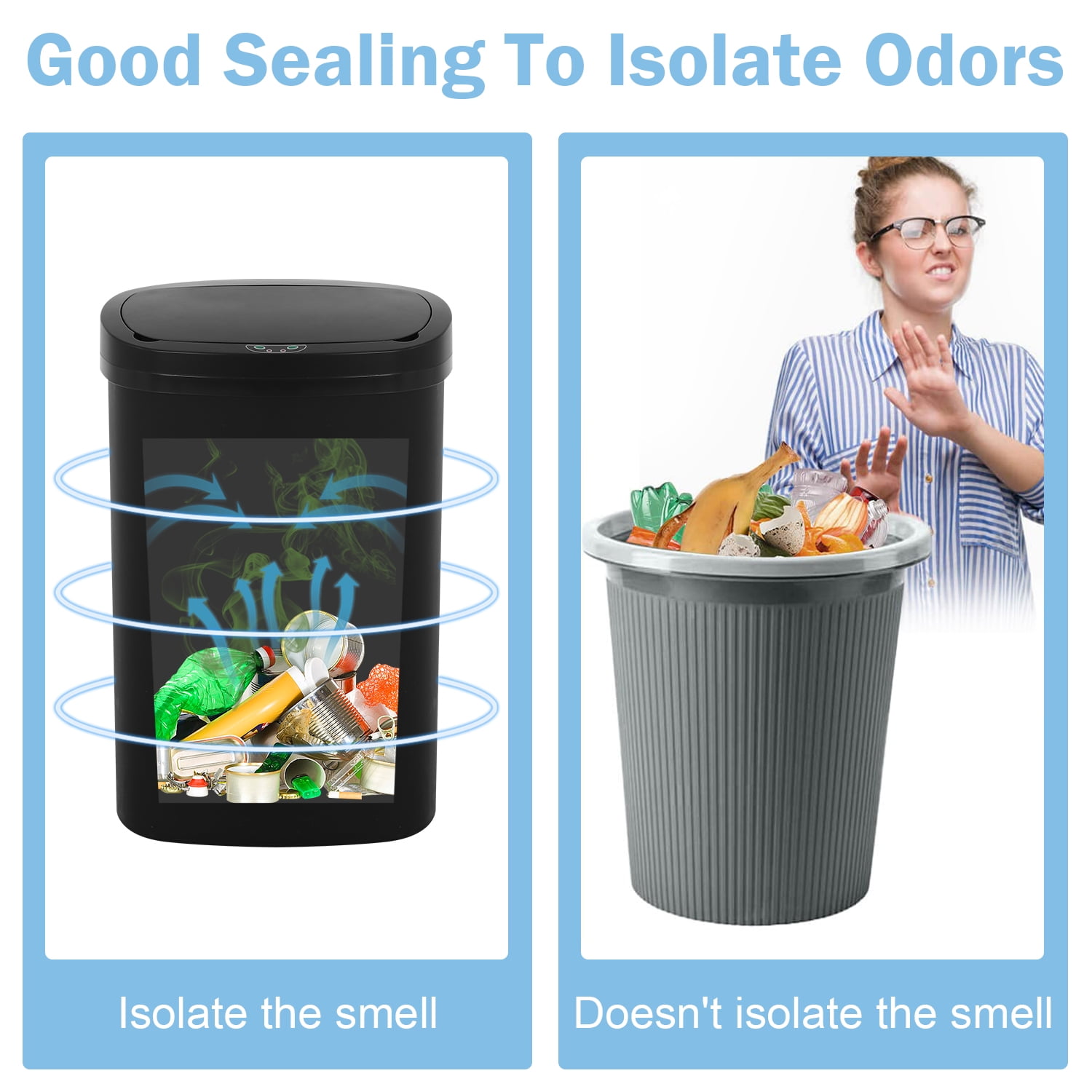 NiamVelo Kitchen Trash Can with Lid, 13 Gallon Automatic Garbage Can Plastic Touchless Trash Can for Kitchen Bedroom Bathroom Office,Black