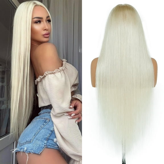 Platinum Blonde Lace Front Wigs Human Hair Pre Plucked #60 Straight Human Hair Wig 13x4 HD Transparent Lace Frontal Wig Glueless Silver Lace Front Wigs for Women 180 Density 28 Inch