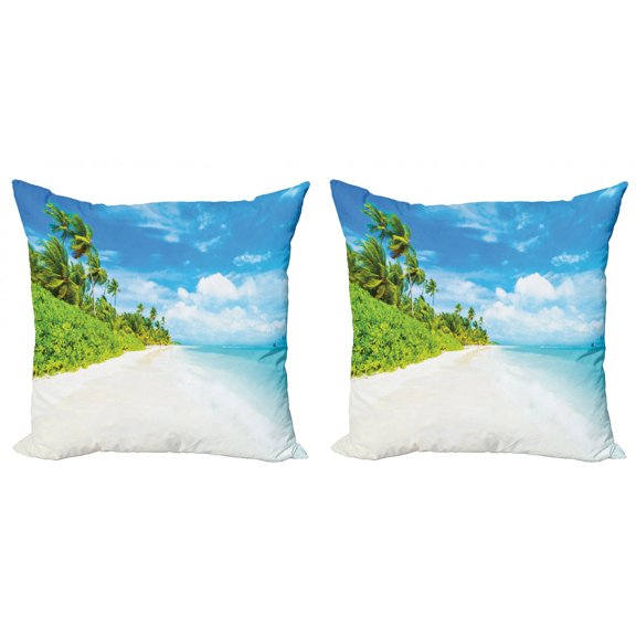 Ambesonne Ocean Throw Pillow Cover 2 Pack, Beach Sea Exotic Palms, 20", Blue Green Cream