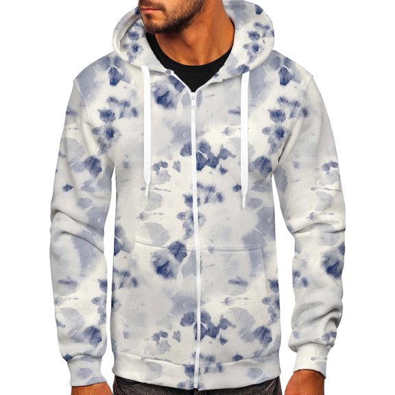 Lilgiuy Sweatshirts for Men Fashion Long Sleeve Tie Dye Gradient Print Loose Fit Zip Up Hoodie Jacket Fall Winter Casual Tops with Pockets