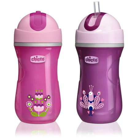Chicco Insulated Flip-Top Straw Sippy Cup 9oz 12m+ (2pk) - Pink/Purple