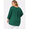 thumbnail image 4 of DARING DIVA Women's Plus 3/4 Sleeve Sheer Flowy Split V Neck Blouse 1X Green, 4 of 6