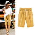 thumbnail image 2 of Bwdbhd Shorts for Women Trendy Summer Womens Casual Short Comfy Loose Drawstring Waist Summer Solid Color Daily Trendy Lounge Shorts with Pockets Yellow,M, 2 of 3