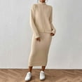 thumbnail image 4 of YHAJDS Women Casual Outfit Set,2 Piece Sets for Women Solid Color Half High Neck Long Sleeve Knit Top and Bodycon Midi Skirt Womens 2 Piece Set, 4 of 5