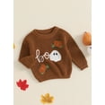 thumbnail image 5 of Loicainy Toddler Baby Boys Girls Halloween Sweaters 3 6 9 12 18 24 Months 2T 3T Witch Pumpkin Letter Ghost Long Sleeve Round Neck Ribbed Knitted Pullover Tops, 5 of 9