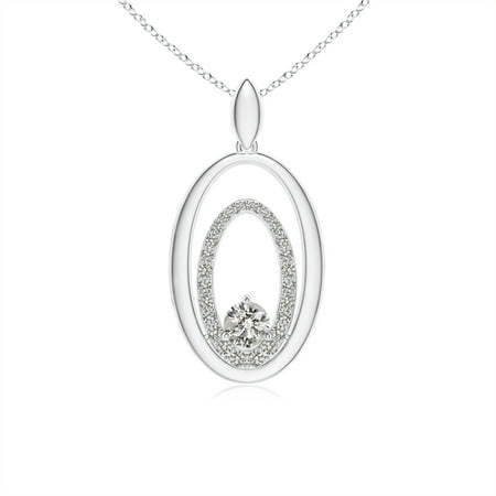 Diamond Double Oval Pendant (Valentine Jewelry gift - Diamond Double Oval Frame Drop Pendant in 14K White Gold (4.1mm Diamond) -)