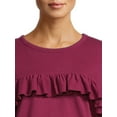 thumbnail image 3 of Time and Tru Women's Fashion Ruffle Sweatshirt, 3 of 6