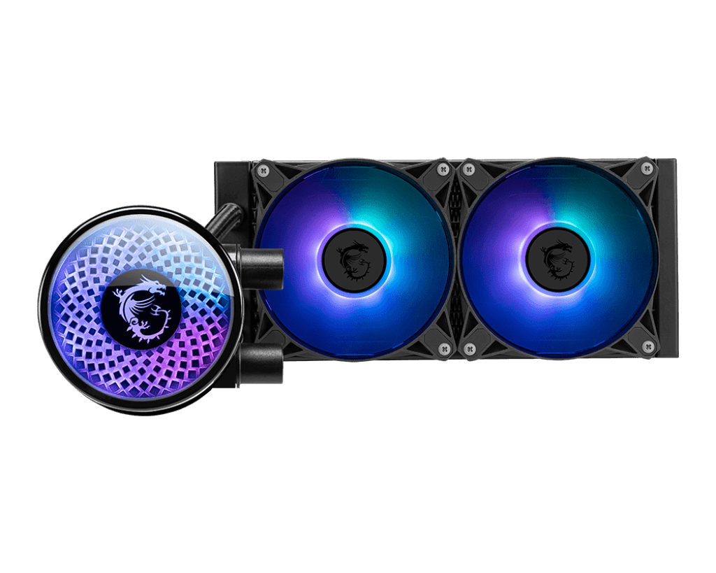 MSI MAG CORELIQUID A12 240 All-in-one CPU Liquid Cooler, 277 x 120 x 27mm Radiator, Dual 120mm ARGB Fans, Rotatable blockhead