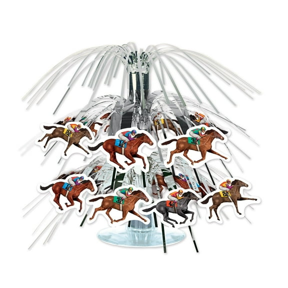 Club Pack of 12 Black and Brown Horse Racing Mini Cascade Centerpiece Tabletop Decors 8"