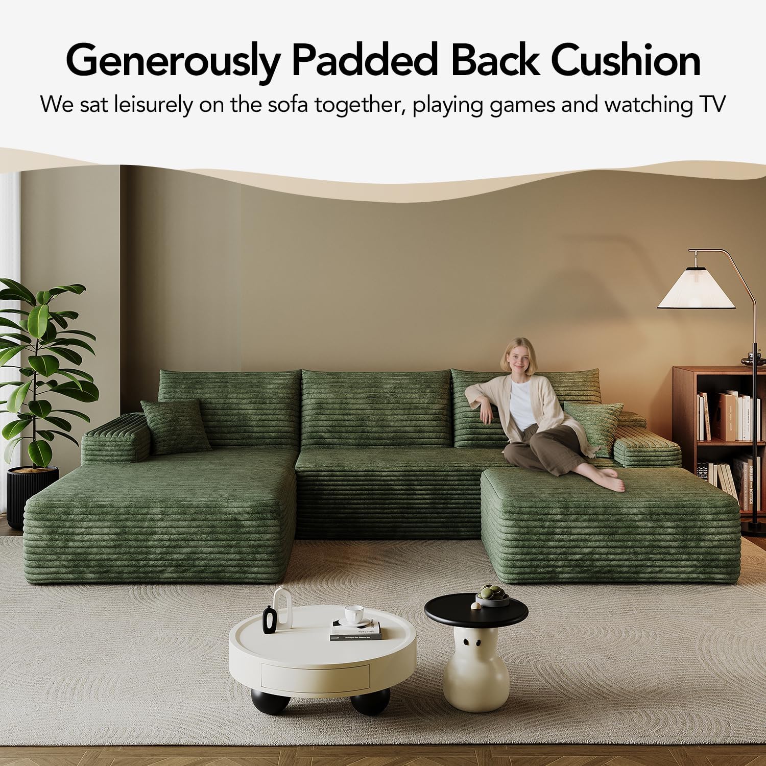 103" Cloud Sectional Sofa, Modern L Shaped Deep Seat Couch, Plush Corduroy Upholstered Sofa No Assembly, Living Room