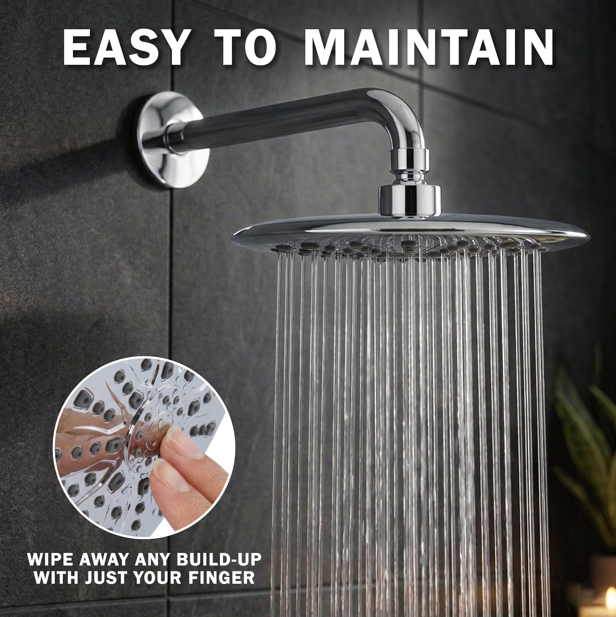 Aqua Elegante Luxury Rain Shower Head for Overhead Waterfall Showers - 2.5 GPM - Polished Chrome