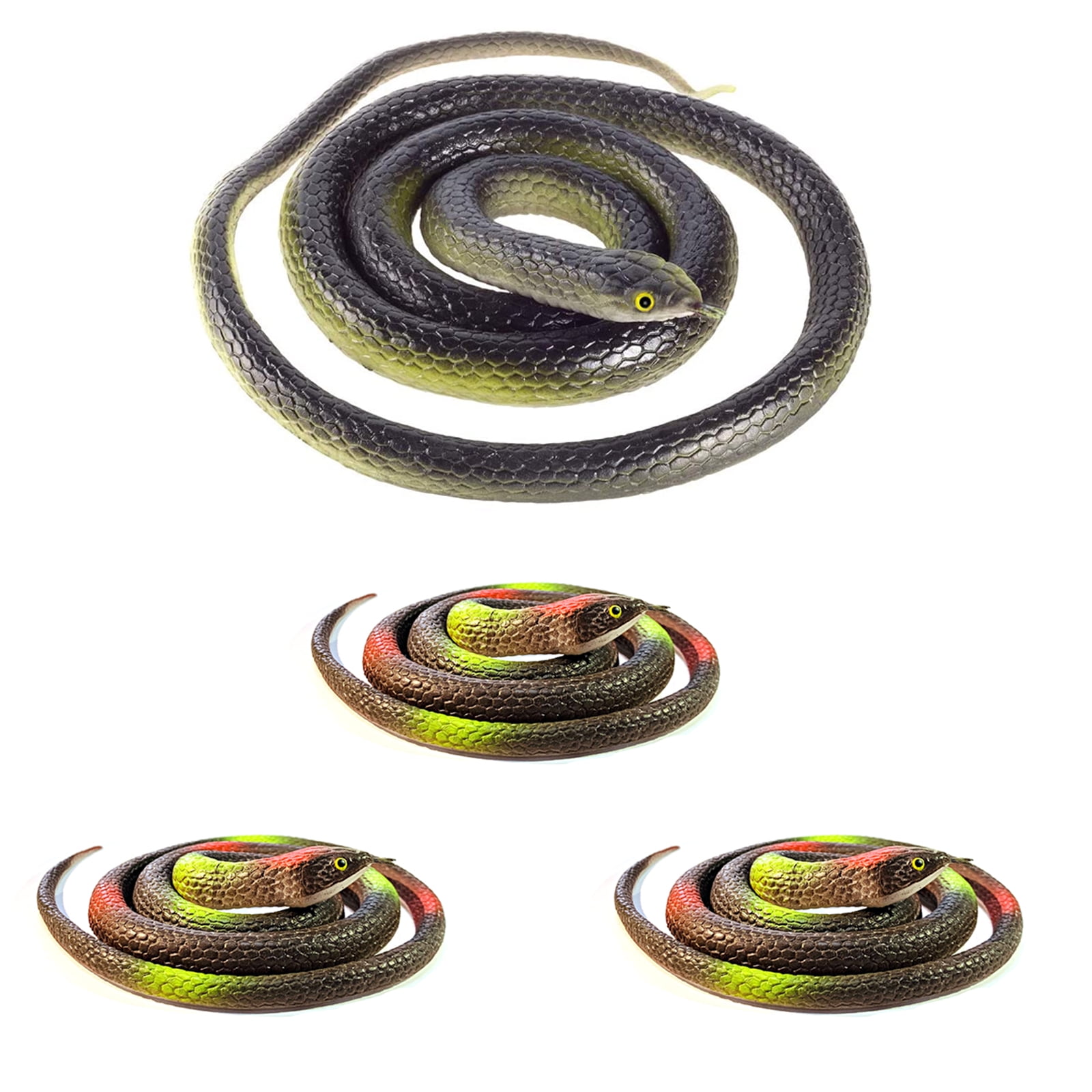4 Pieces Rubber Snakes Realistic Fake Snakes Black Snake Toys for Garden Props to Keep Birds