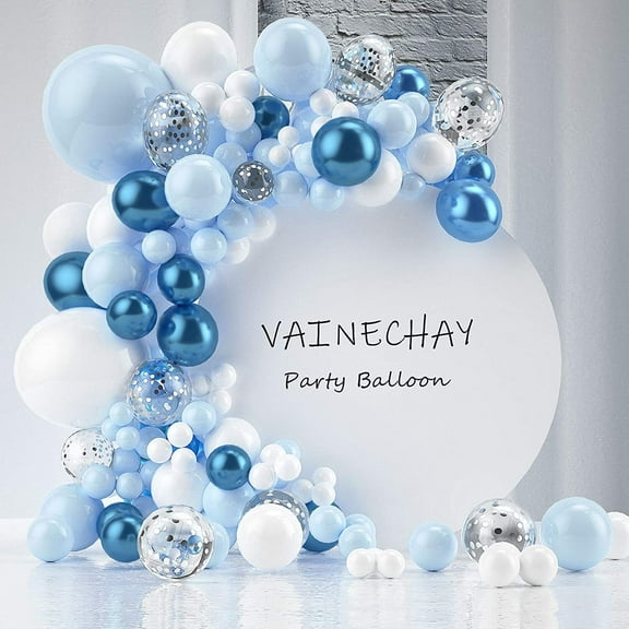 MMTX Blue Balloon Garland Arch Kit, Metallic Blue White and Silver Confetti Latex Balloons for Baby Shower Bridal Shower Birthday Wedding Bachelorette Anniversary Party Decorations
