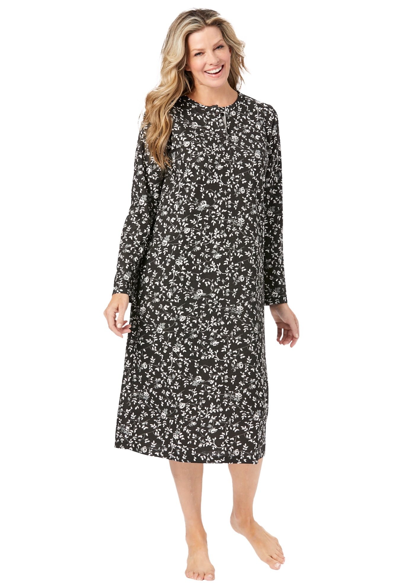 Only Necessities Women's Plus Size Henley Sleep Shirt