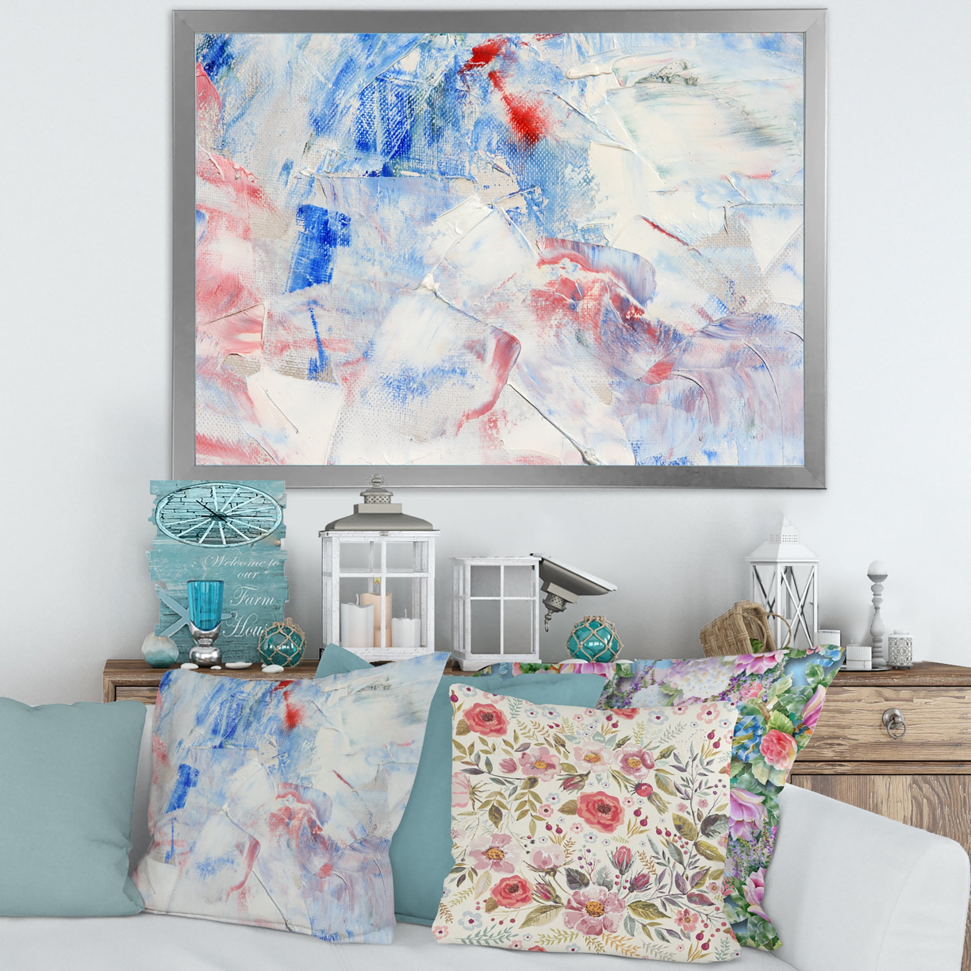 Designart 'Abstract Blue Composition' Modern Framed Art Print