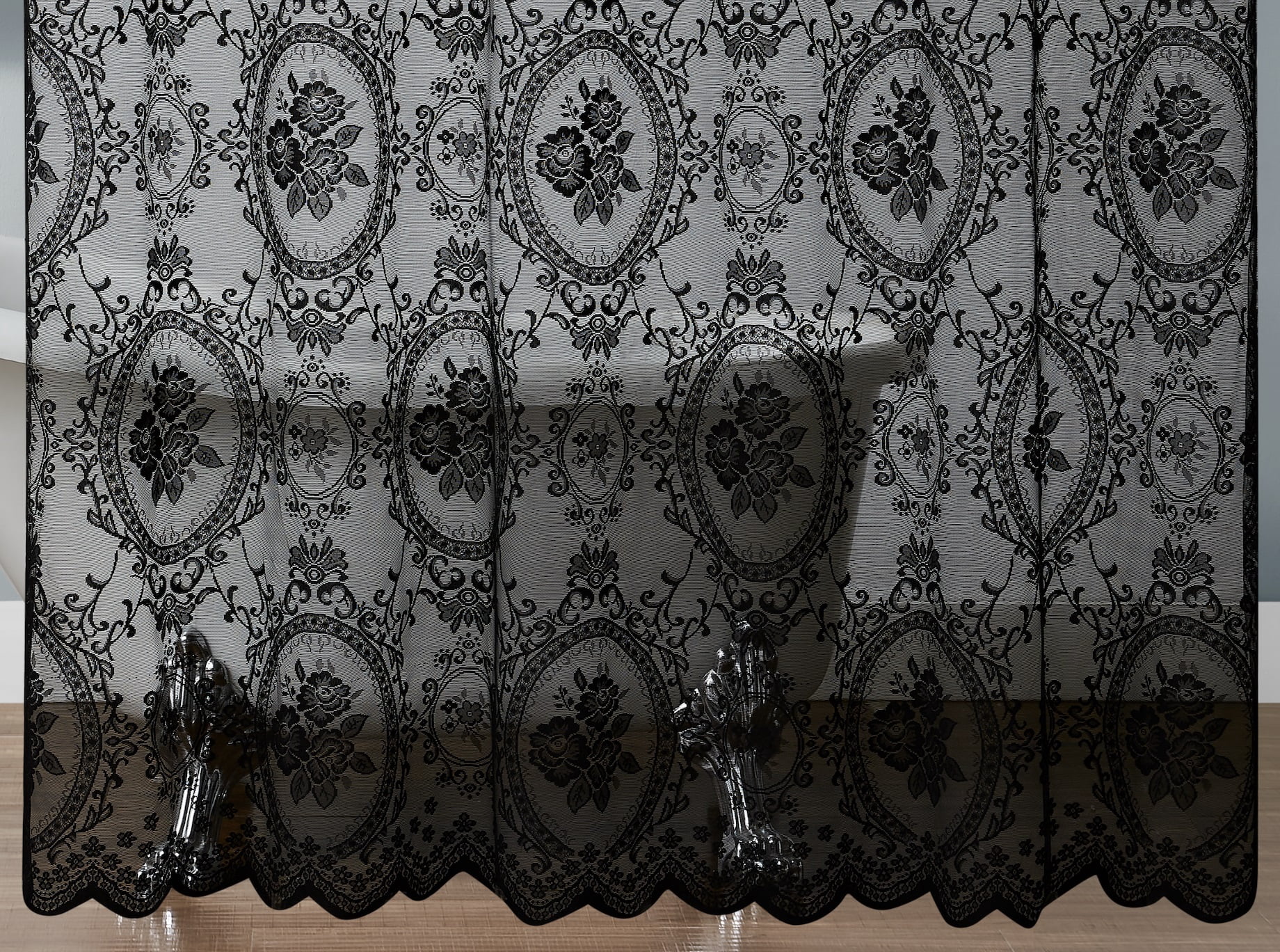 72 Inch Black Gothic Vintage Shower Curtain with Matching Valance. SH Black 72