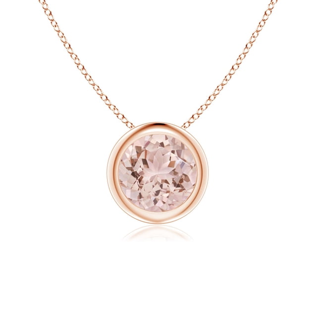 Angara Collier en Morganite Naturel - Pendentif Solitaire Rond en Morganite avec Lunette en Or Rose 14K pour Femmes