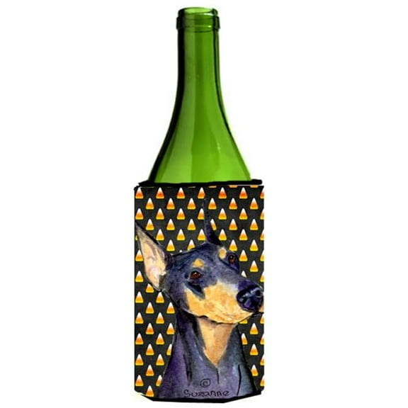 Doberman Candy Corn Halloween Portrait Wine bottle sleeve Hugger - 24 Oz.