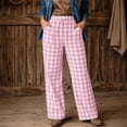 thumbnail image 5 of KDDYLITQ Pants for Women Drawstring Elastic Waisted Wide Leg Plaid Work Bottoms Gingham Casual Trendy Cute Fall 2026 Trousers with Pockets Pink L, 5 of 6