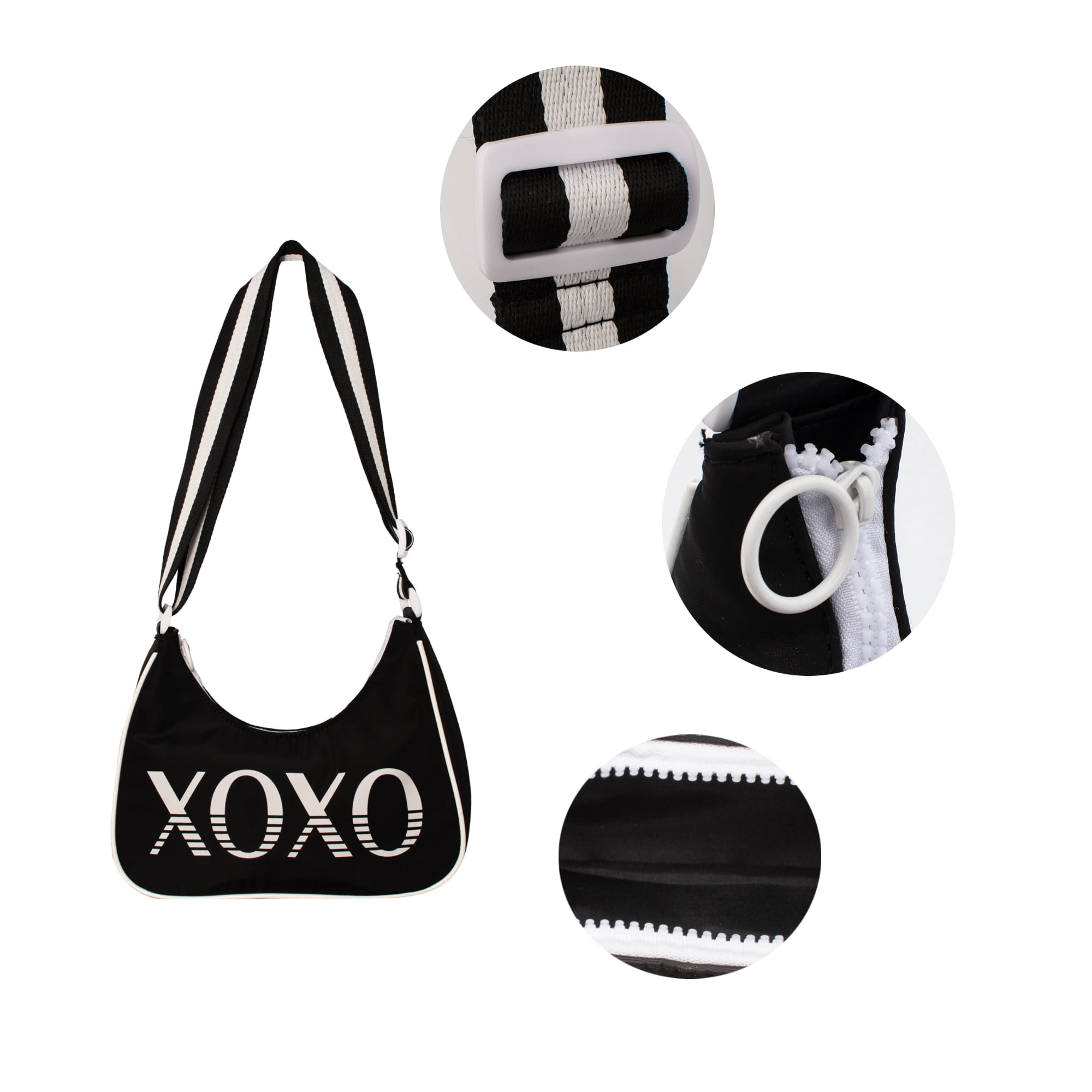 XOXO Women's Nylon Black Everyday Cross Body Bag with Adjustable Stripe Web Strap