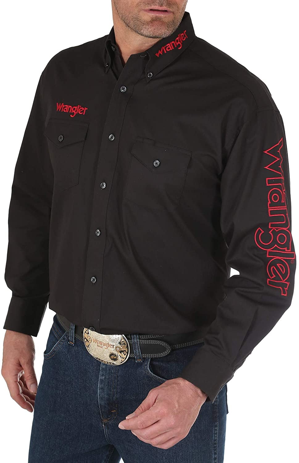 Wrangler Mens Long Sleeve Western Logo Button Shirt 