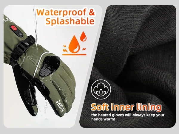 SAVIOR HEAT Heated Ski Gloves - 7.4V 3000mAh Battery, 10H Warmth, Waterproof, Goatskin Palm, for Winter Outdoor Skiing & Snowboarding