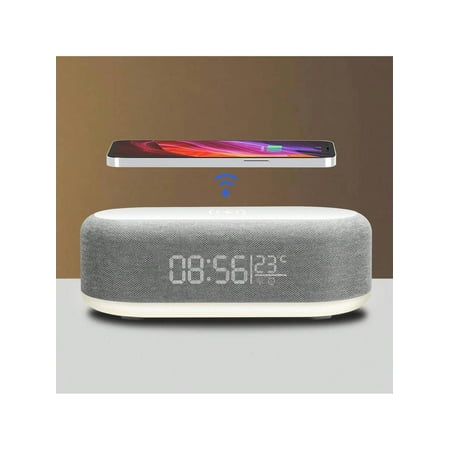 Fast Wireless Charging Station Digital Alarm Clock with Temperature Display & Night Light, 15W Wireless Charger Dock Compatible with iPhone, Samsung, Pixel Series and More