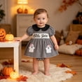 thumbnail image 5 of mgoYE Baby Girl Halloween Outfit Baby Plaid Smocked Romper Dress Doll Collar Bodysuit Fall Clothes, 5 of 6