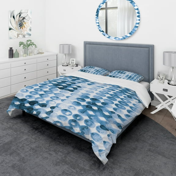 Designart 'Indigo watercolor geometrical II' Geometric Duvet Cover Set