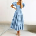 thumbnail image 5 of Uaswgudfs Vintage-Inspired Square Neck Dresses for Women: Summer Short Sleeve Puff Sleeve Dress with Cinched Waist & Tiered Skirt - Casual Light Blue XL, 5 of 6