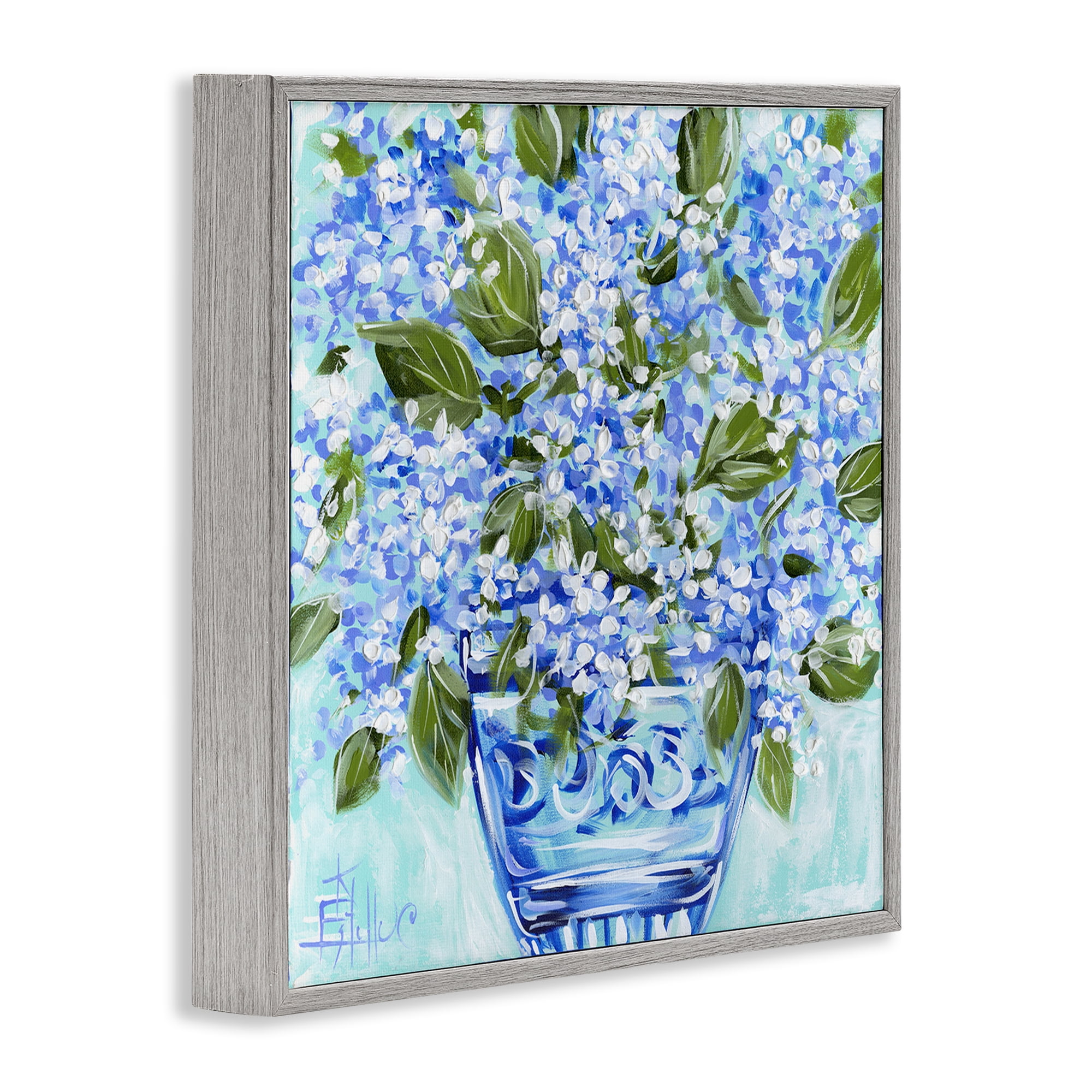 Stupell Industries Cool Bouquets in Blue Vase Gray Framed Giclee Art, design by Estelle Grengs