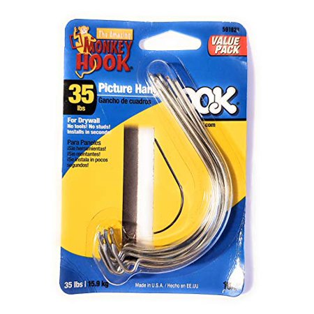 OOK 591821 Monkey Hook, Picture Hanger, Mirror Hanging for Drywall, Hangs up to 35 Pounds, Steel (10 Piece) , White
