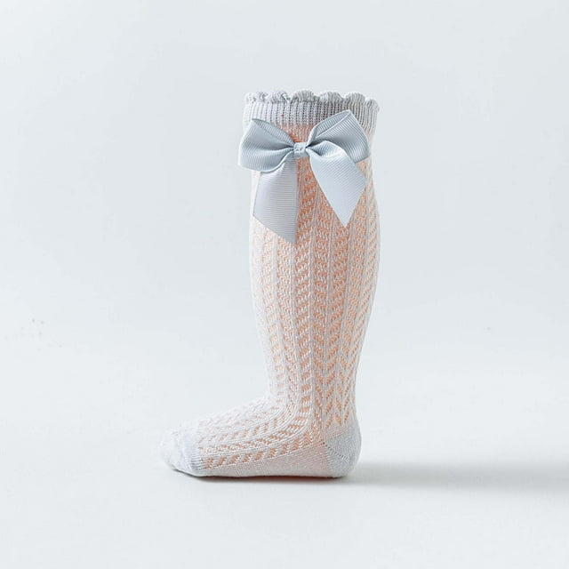 Breathable Baby Socks Mid Calf Spanish Hollow Knit Comfortable Toddler Bow Design for Spring Summer Use