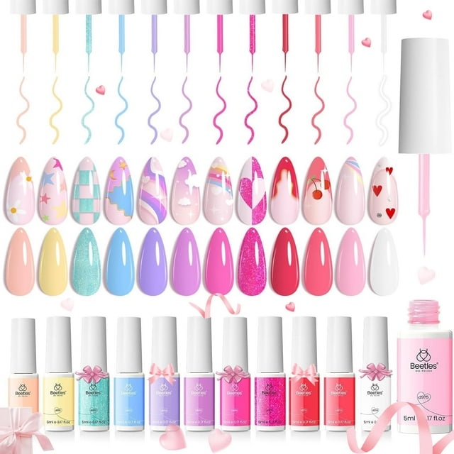 Set de esmaltes en gel Nail Art Liner, 12 colores, Beetles Sweet Talk
