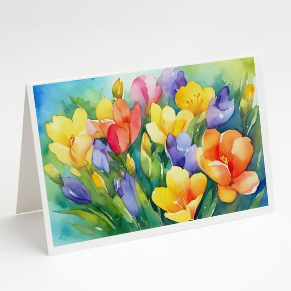 Freesias in Watercolor Greeting Cards and Envelopes Pack of 8 7 in x 5 in