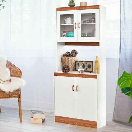 Gymax Tall Microwave Cart Stand Kitchen Storage Cabinet Shelves