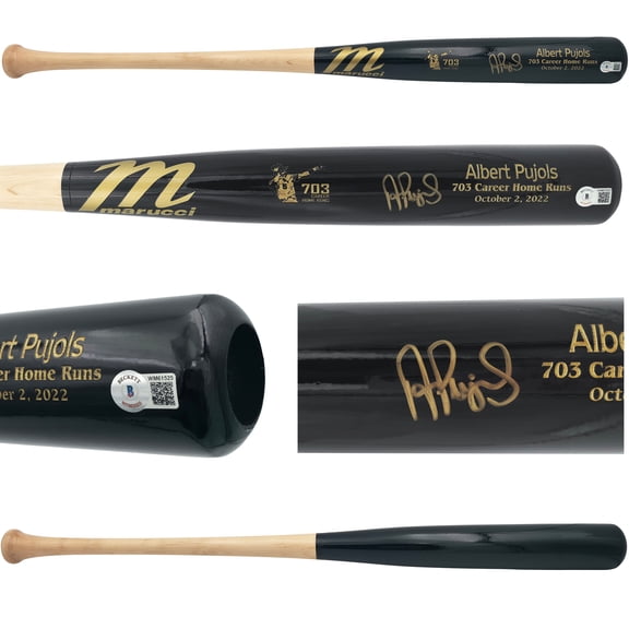 Albert Pujols Autographed Black Marucci 703 Career Home Run Engraving Baseball Bat St. Louis Cardinals Beckett BAS Witness 252444