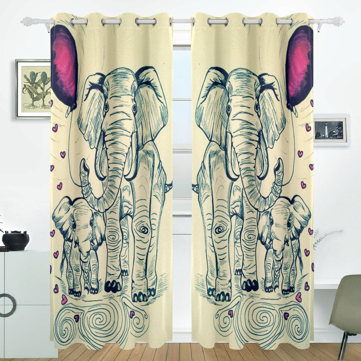 POPCreation Painting Elephants Window Curtain Blackout Curtains