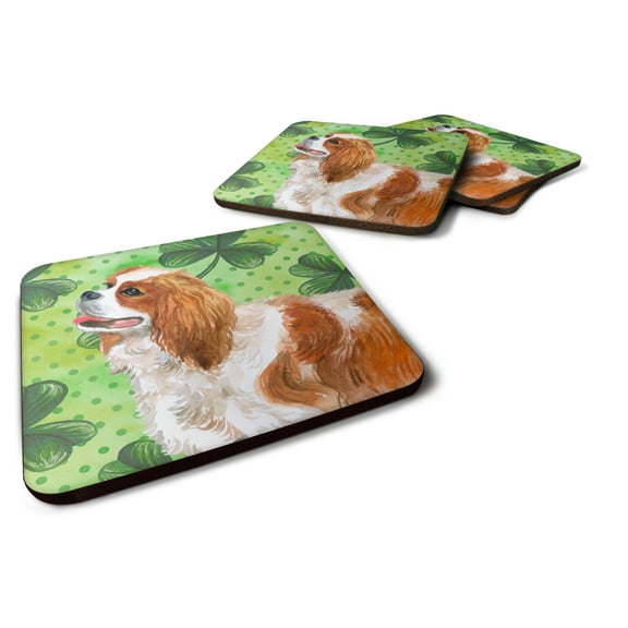 Cavalier Spaniel St Patricks Foam Coaster Set of 4 Green