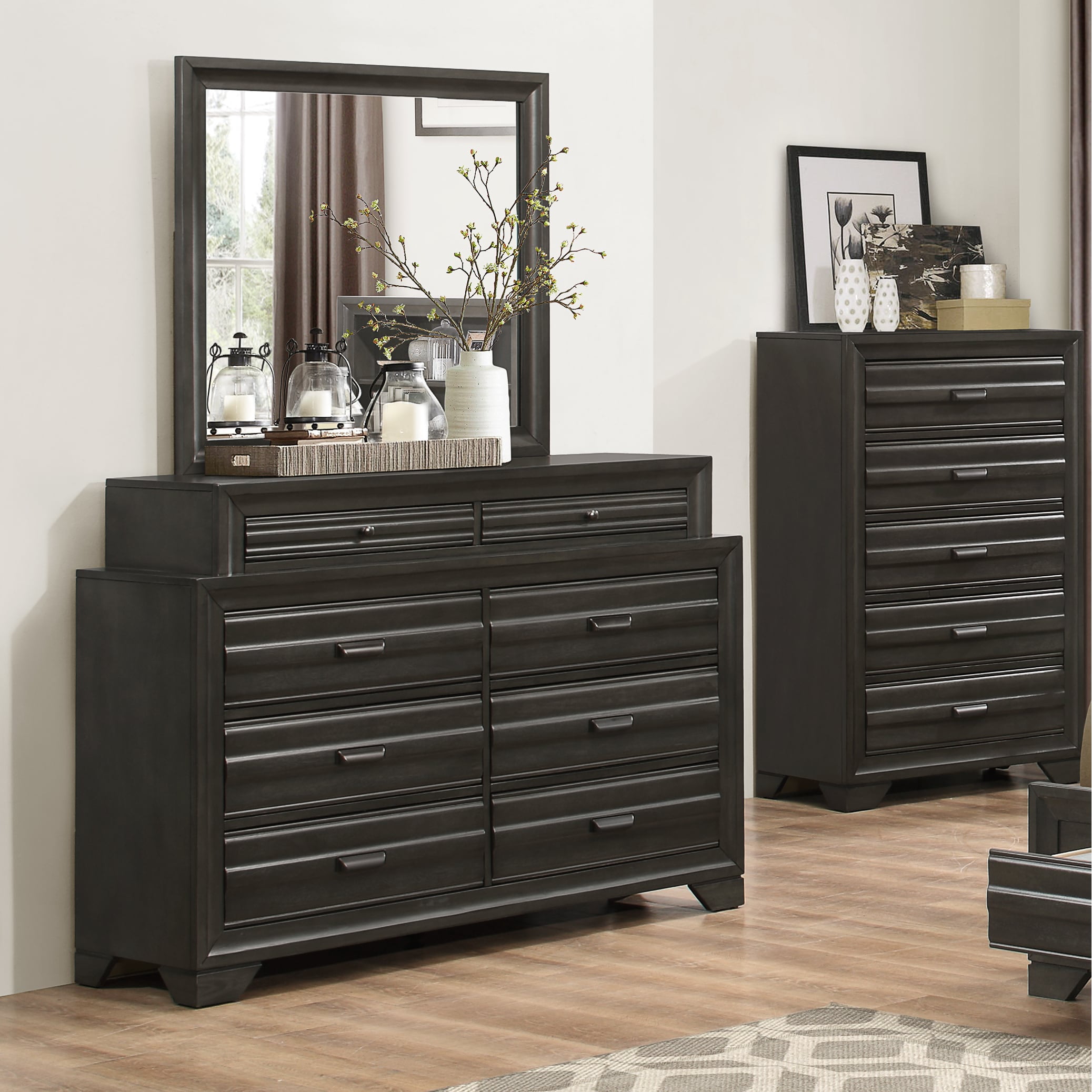 Roundhill Furniture Loiret Antique Grey Finish Wood Bed Room Set