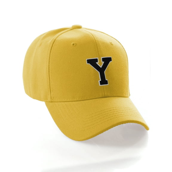 Classic 3D Raised Initial Letters A to Z Structured Baseball Hat Cap Adjustable, Yellow Hat White Black Letter Y