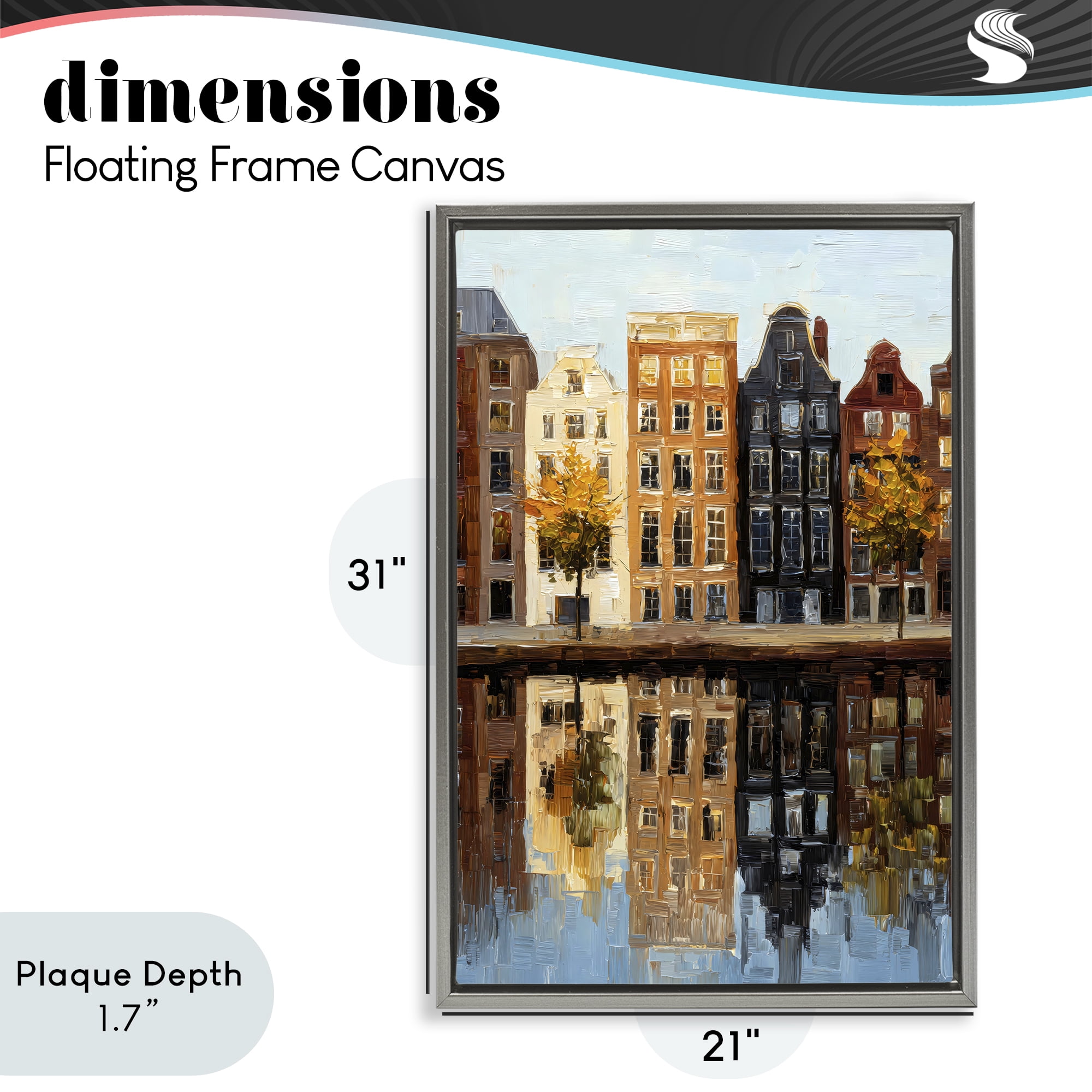 Stupell Industries City Reflection over Canal Gray Framed Floater Canvas Wall Art, design by Petal Prints Design
