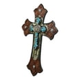 thumbnail image 5 of Ebros Gift Rustic Western Ornate Fleur De Lis Golden Tooled Wall Cross Decor Plaque Vintage Design Hanging Sculpture 12" High Catholic Christian Accent Decorative Crosses (Turquoise & Longhorn Bull), 5 of 5